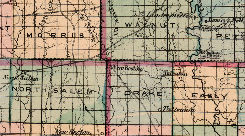 Detail of Adair County, Linn County, Macon County, Putnam County, Schuyler County and Sullivan County, Missouri 1872 Campbells Atlas Historic Map reprint
