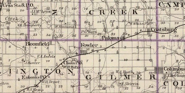 Detail of Adams County, Illinois 1876 Historic Map by Union Atlas Co., Warner & Beers