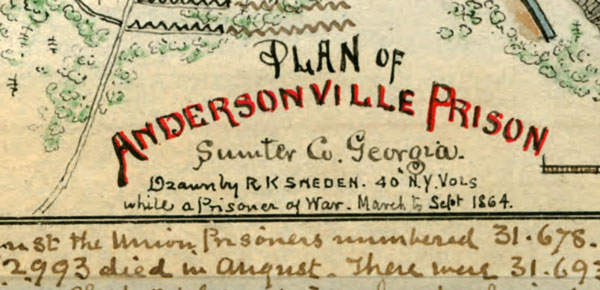 Andersonville Prison, August 1864, by R. K. Sneden, Historic Map Reprint, Civil War, Confederate, Georgia, detail