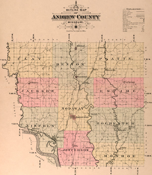 Andrew County, Missouri 1909 Historical Map Reprint Townships