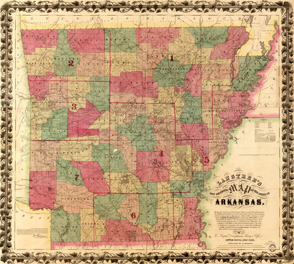 Arkansas State 1866 Historic Map by Langtree's, Reprint