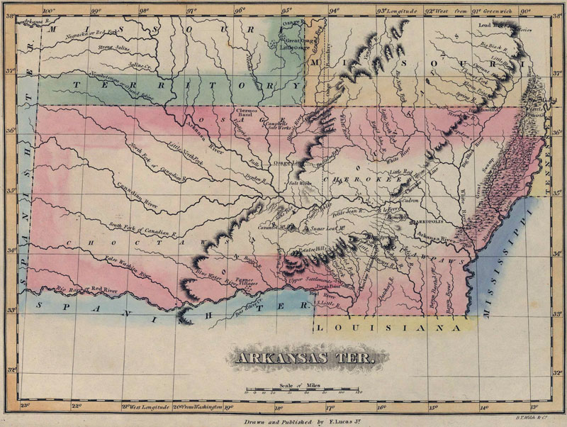 Arkansas Territory 1823 Map by Fielding Lucas