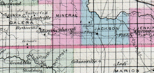 Barry, Dade, Jasper, Lawrence, McDonald and Newton Counties, Missouri Campbell's 1872 Historic Map detail