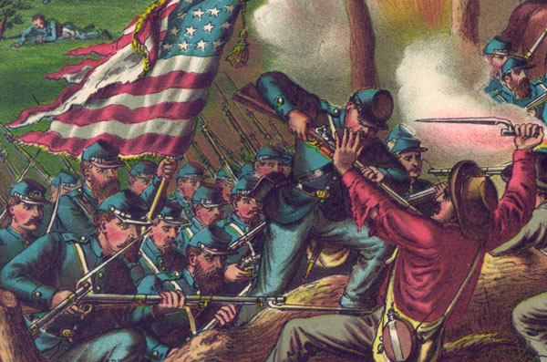 Battle of Missionary Ridge, Tennessee, 1863, Civil War Print by Kurz and Allison, detail