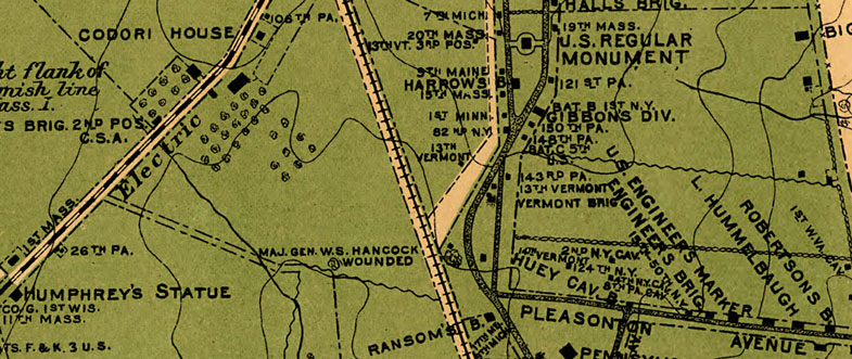 Detail of Battlefield of Gettysburg, 1863, map by Gettysburg National Park Commission, 1916 edition