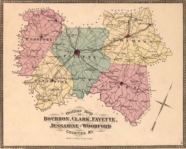 Bourbon, Clark, Fayette, Jessamine and Woodford Counties, Kentucky 1877 Historic Map Reprint, D. G. Beers