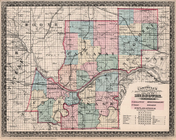 Callaway, Cole, Montgomery and Osage Counties, Missouri Campbell's 1872 Historic Map Reprint
