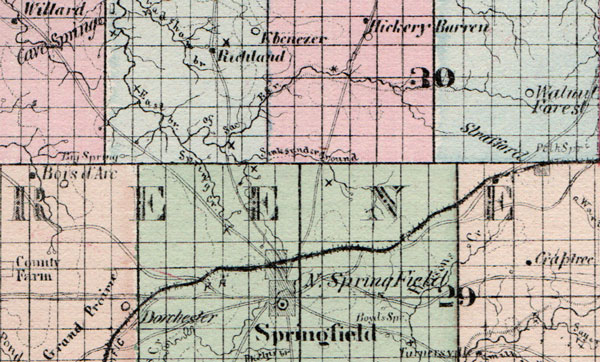 Christian, Greene, Stone, Taney and Webster Counties, Missouri Campbell's 1872 Historic Map detail