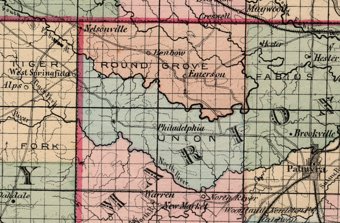 Detail of Clark County, Knox County, Lewis County, Marion County, Scotland County and Shelby County, Missouri 1872 Campbells Atlas Historic Map reprint