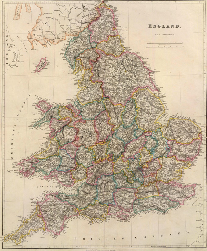 England 1842 Historic Map by J. Arrowsmith