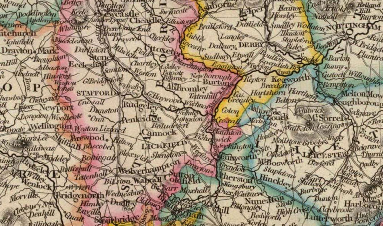 Detail of England 1842 Historic Map by J. Arrowsmith