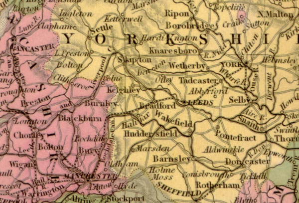 England 1844 Tanner Historic Map detail