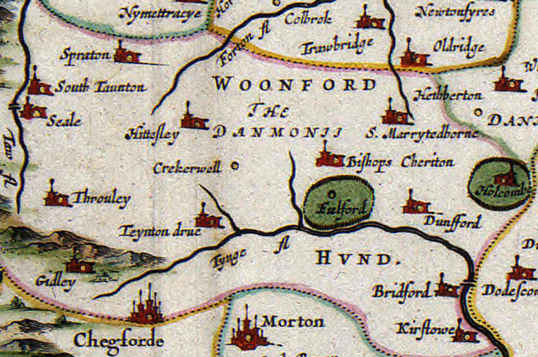 Detail of Devonshire County, England 1646 Jannonius Historic Map
