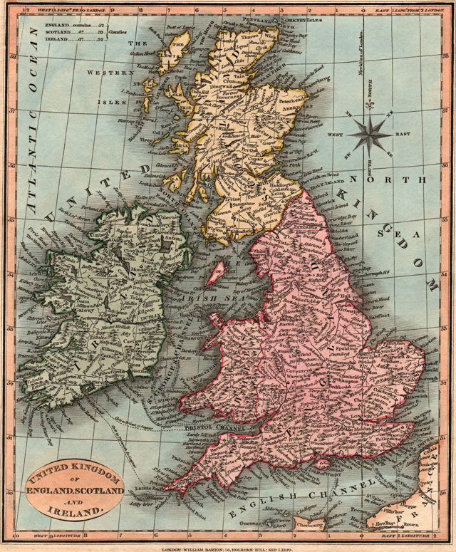 England, Scotland, Ireland 1820 William Darton Historic Map Reprint