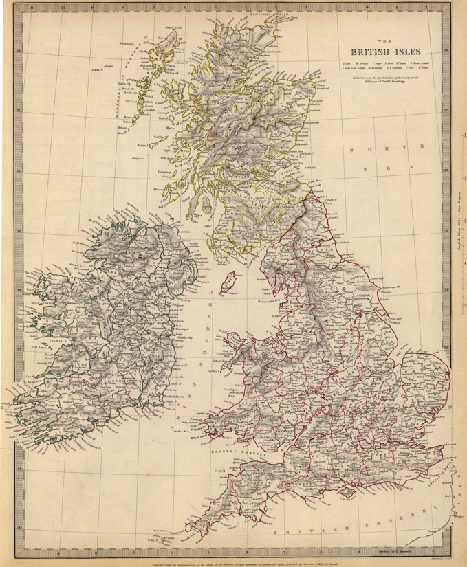 England, Scotland and Ireland 1842 Historic Map by Chapman and Hall