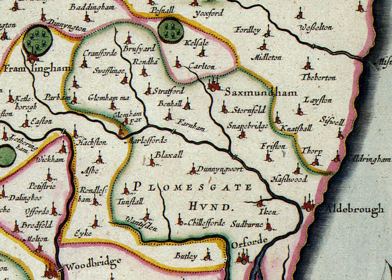 Detail of Suffolk County, England 1646 Historic Map by Jannonius