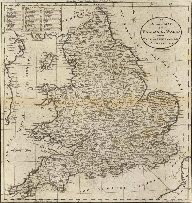 England and Wales 1796 Historic Map by Carey