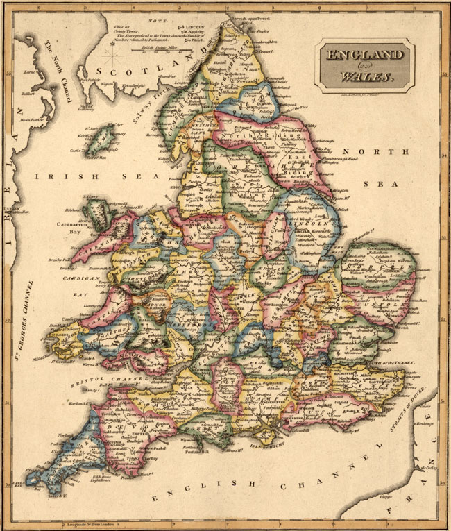 England and Wales 1817 Fielding Lucas Historic Map, reprint