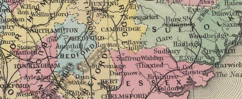 Detail of England and Wales 1860 Historic Map by S. Augustus Mitchell