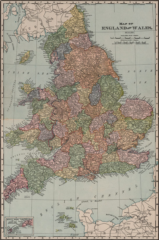 England and Wales 1896 Historic Map by Rand McNally