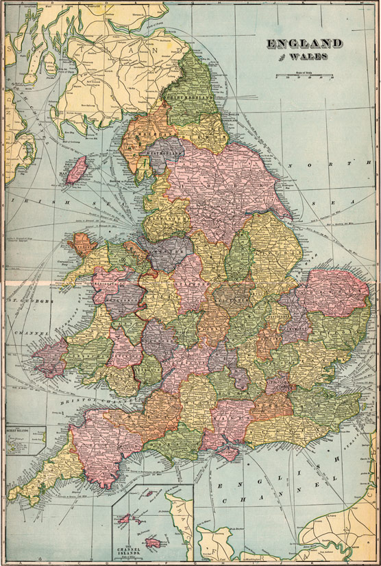 England and Wales 1903 Historic Map by Cram