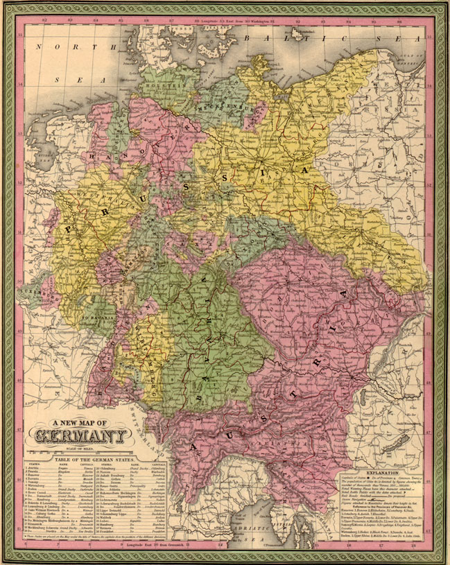 Germany 1849 Historic Map by Mitchell