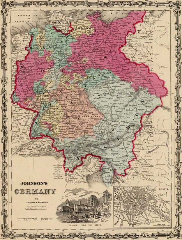 Germany 1860 Historic Map by Johnson & Browning