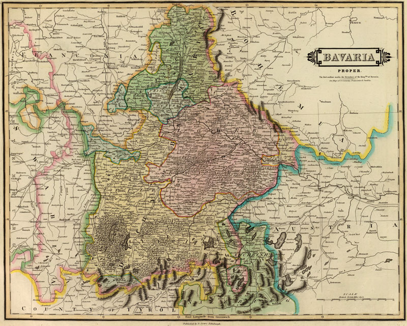 Bavaria Germany 1831 Historic Map by D. Lizars