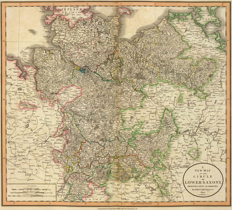 Germany - Circle of Lower Saxony 1801 Historic Map by Cary