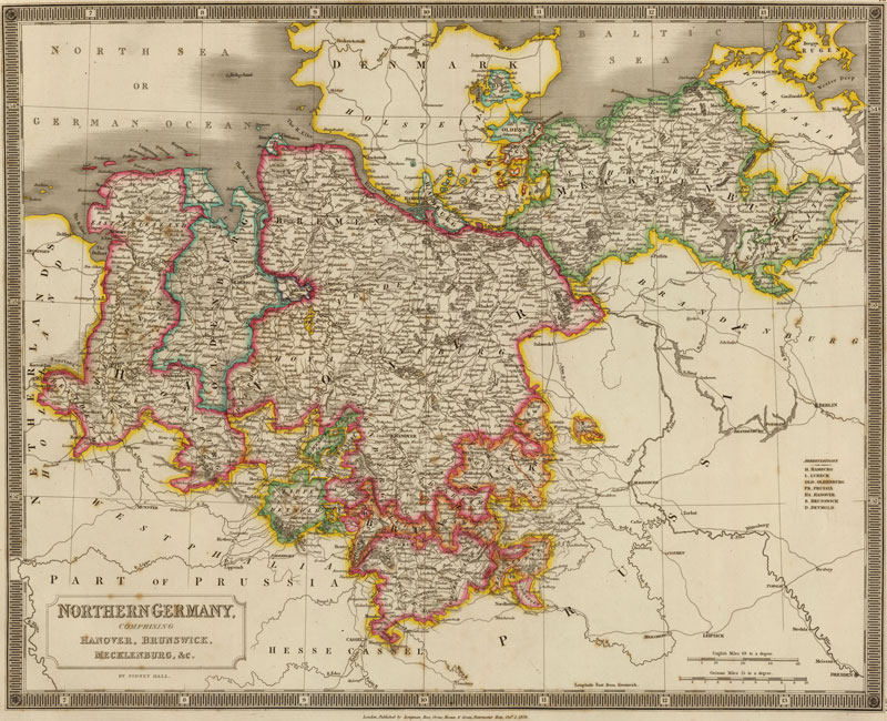 Northern Germany 1828 Historic Map with Hanover, Brunswick, Mecklenburg