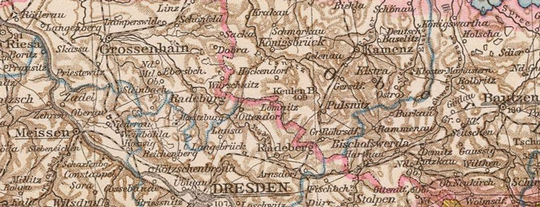 Detail of Germany Saxony Sachsen 1881 Historic Map by Andree