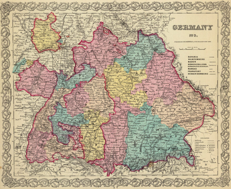 Germany - South 1856 Historic Map by Colton