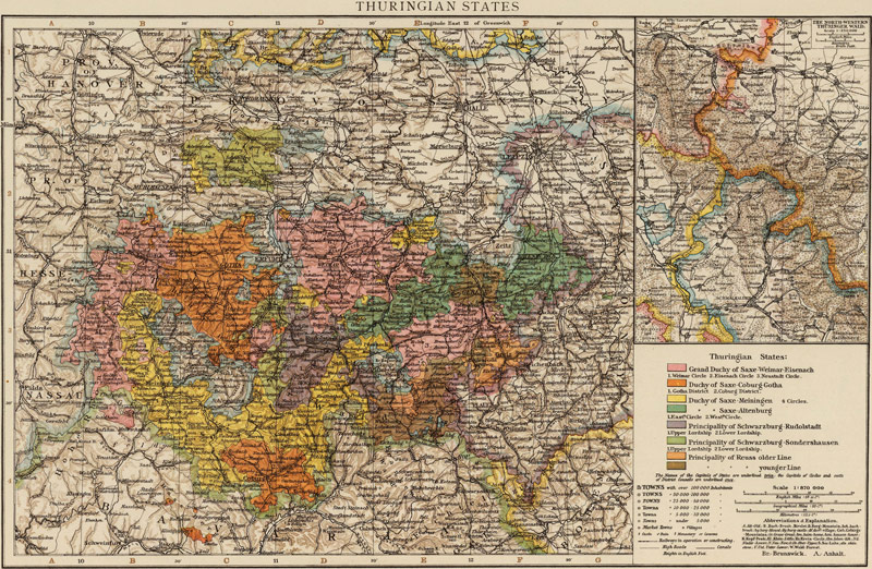 Germany Thuringian States 1895 Historic Map by Andree
