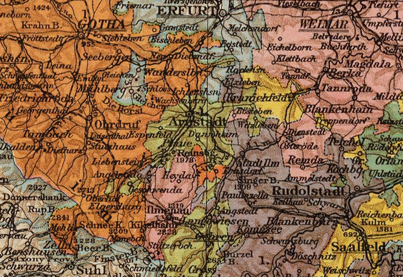 Detail of Germany Thuringian States 1895 Historic Map by Andree