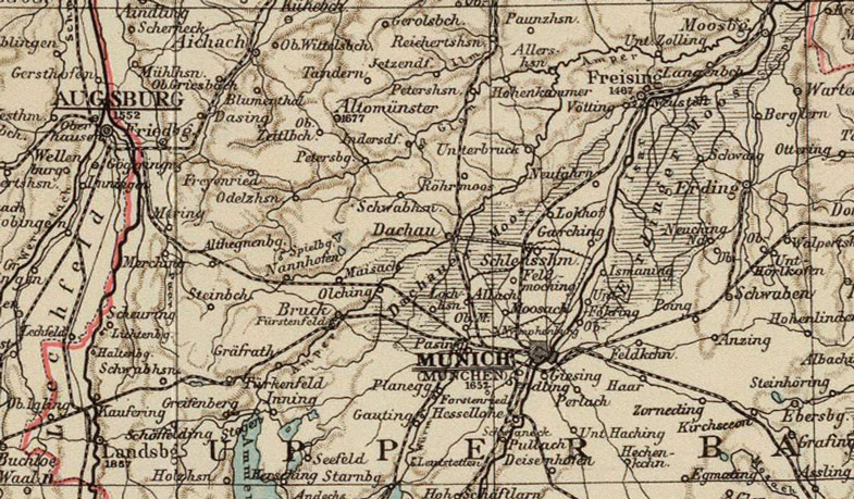 Detail of Germany Wurttemberg and Bavaria 1895 Historic Map by Andree