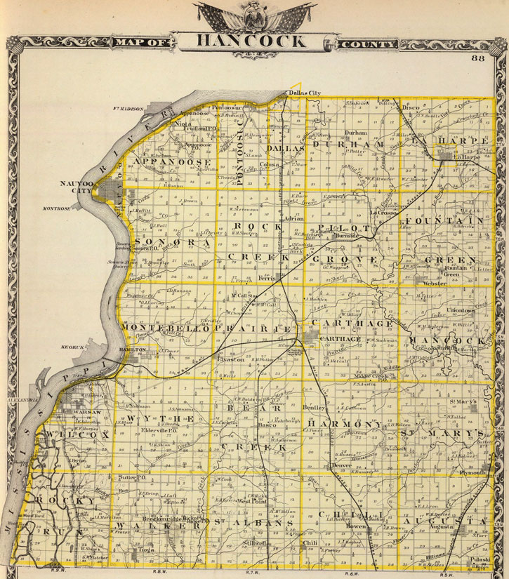Hancock County, Illinois 1876 Historic Map Reprint by Union Atlas Co., Warner & Beers