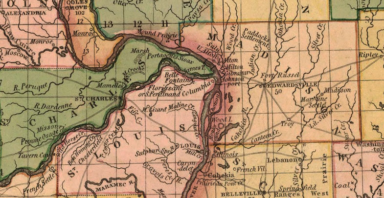 Detail of Illinois and Missouri 1823 Historic Map by H. S. Tanner