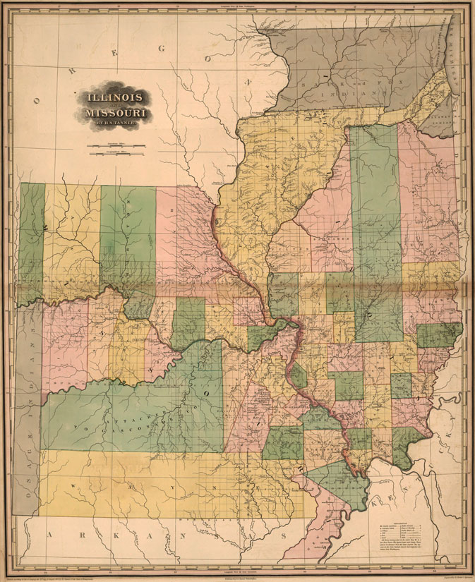 Illinois and Missouri 1823 Historic Map by H. S. Tanner