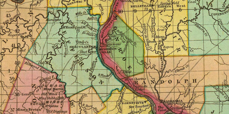 Detail of Illinois and Missouri 1825 Historic Map by H. S. Tanner