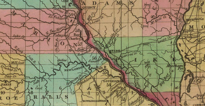 Detail of Illinois and Missouri 1833 Historic Map by H. S. Tanner