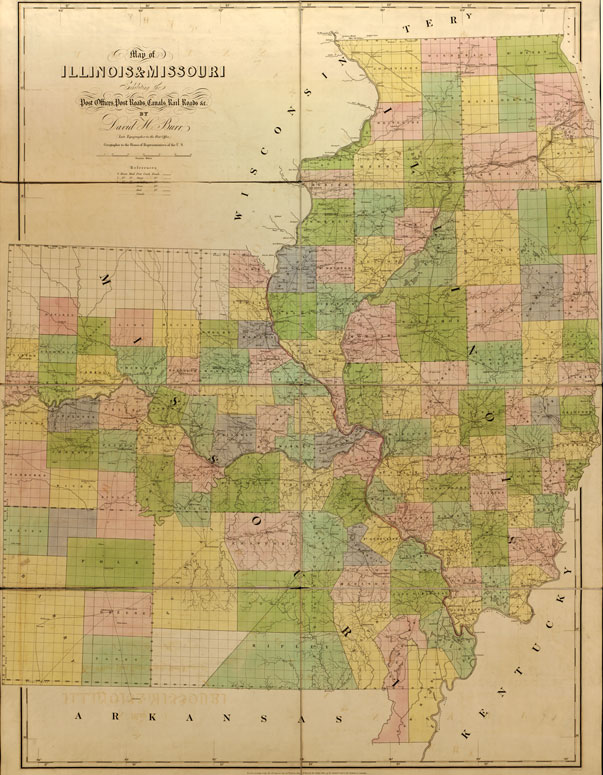 Illinois - Missouri State 1839 Historic Map Burr American Atlas Reprint