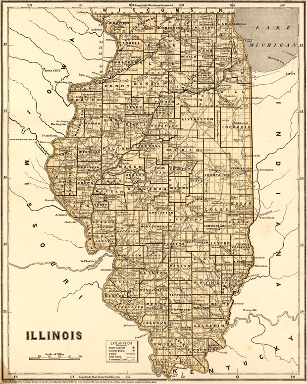Illinois State 1844 Historic Map Morse Reprint