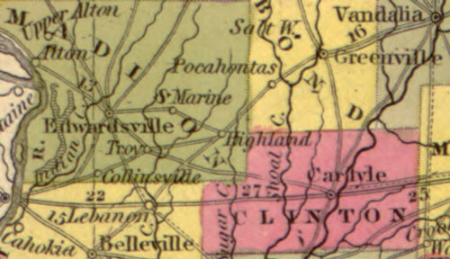 Illinois State 1849 Historic Map Mitchell detail