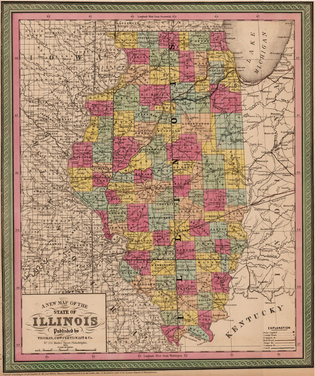 Illinois State 1850-52 Thomas, Cowperthwait Historic Map Reprint