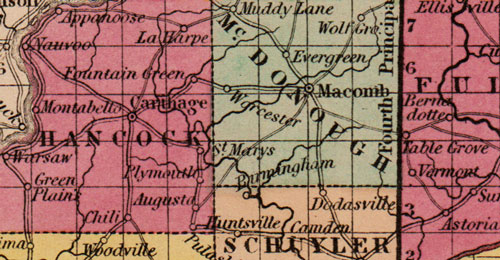 Illinois State 1850-52 Thomas, Cowperthwait Historic Map detail