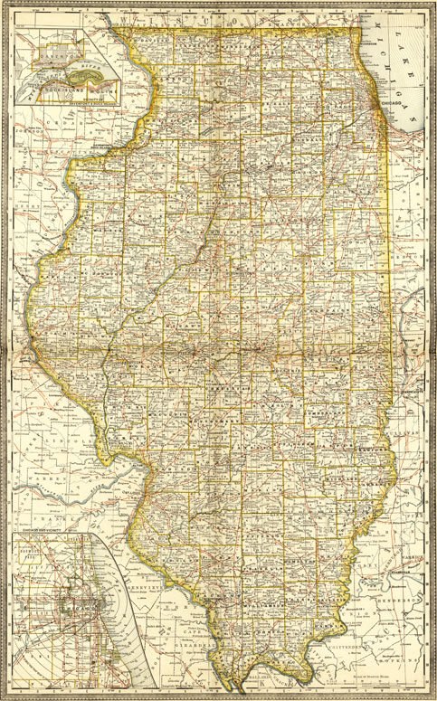Illinois State 1881 Historic Map Rand McNally Reprint