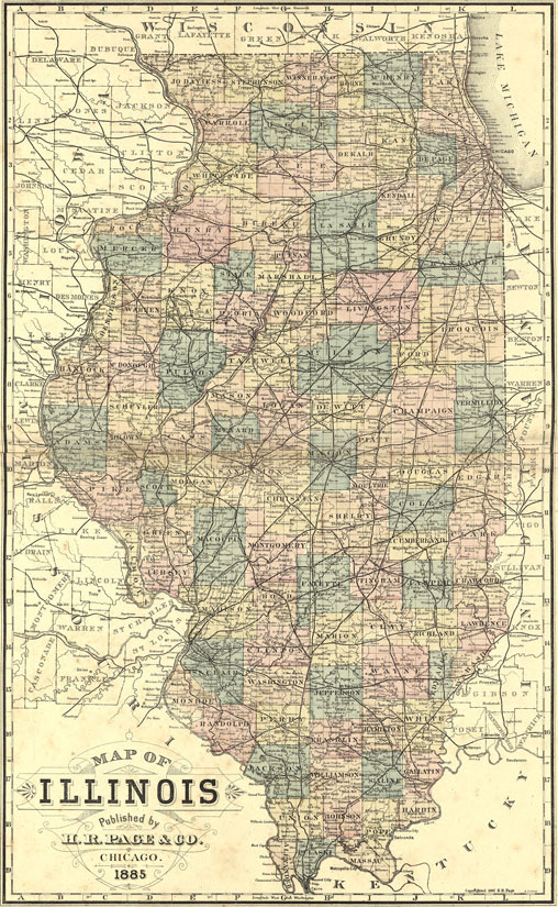 Illinois State H. R. Page 1885 Historic Map Reprint