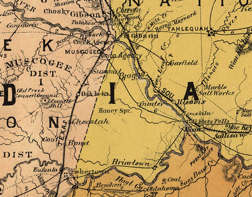 Indian and Oklahoma Territories 1892 Map detail