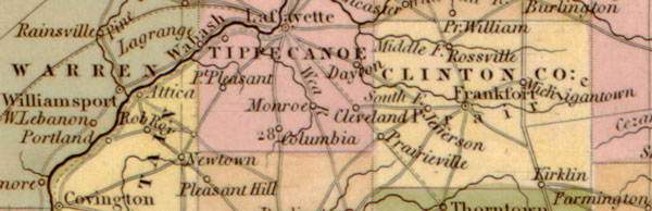 Indiana State 1841 Historic Map by Tanner, detail