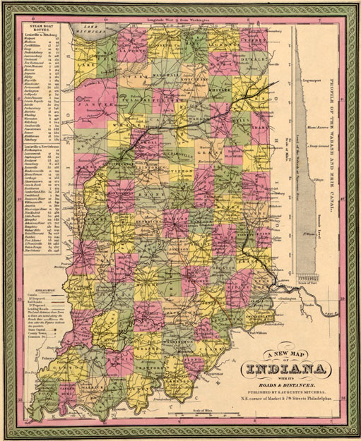 Indiana State 1849 Mitchell Historic Map Reprint